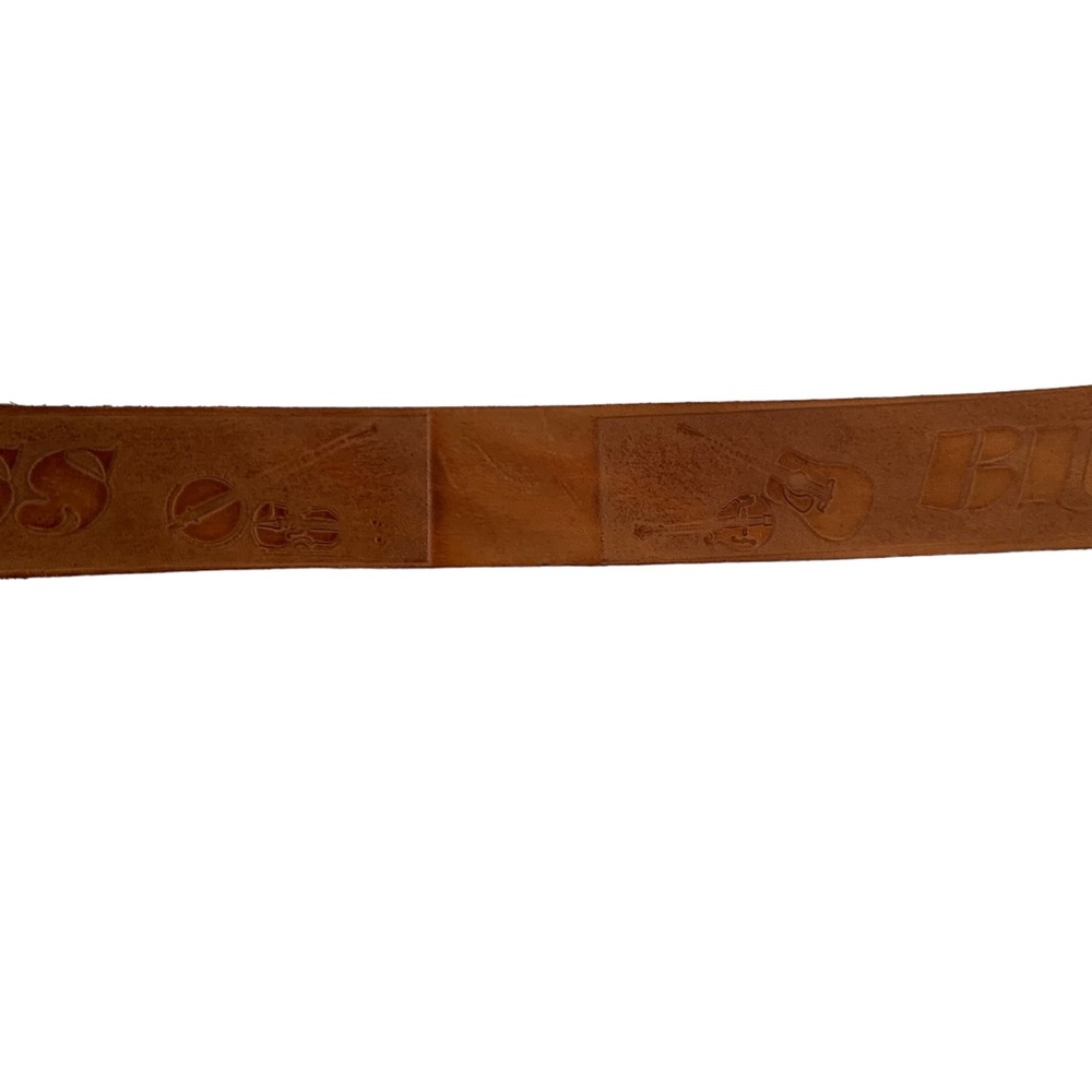 Vintage Tooled Bluegrass Music Brown Leather Belt Size 30 Made in USA - Picture 3 of 10